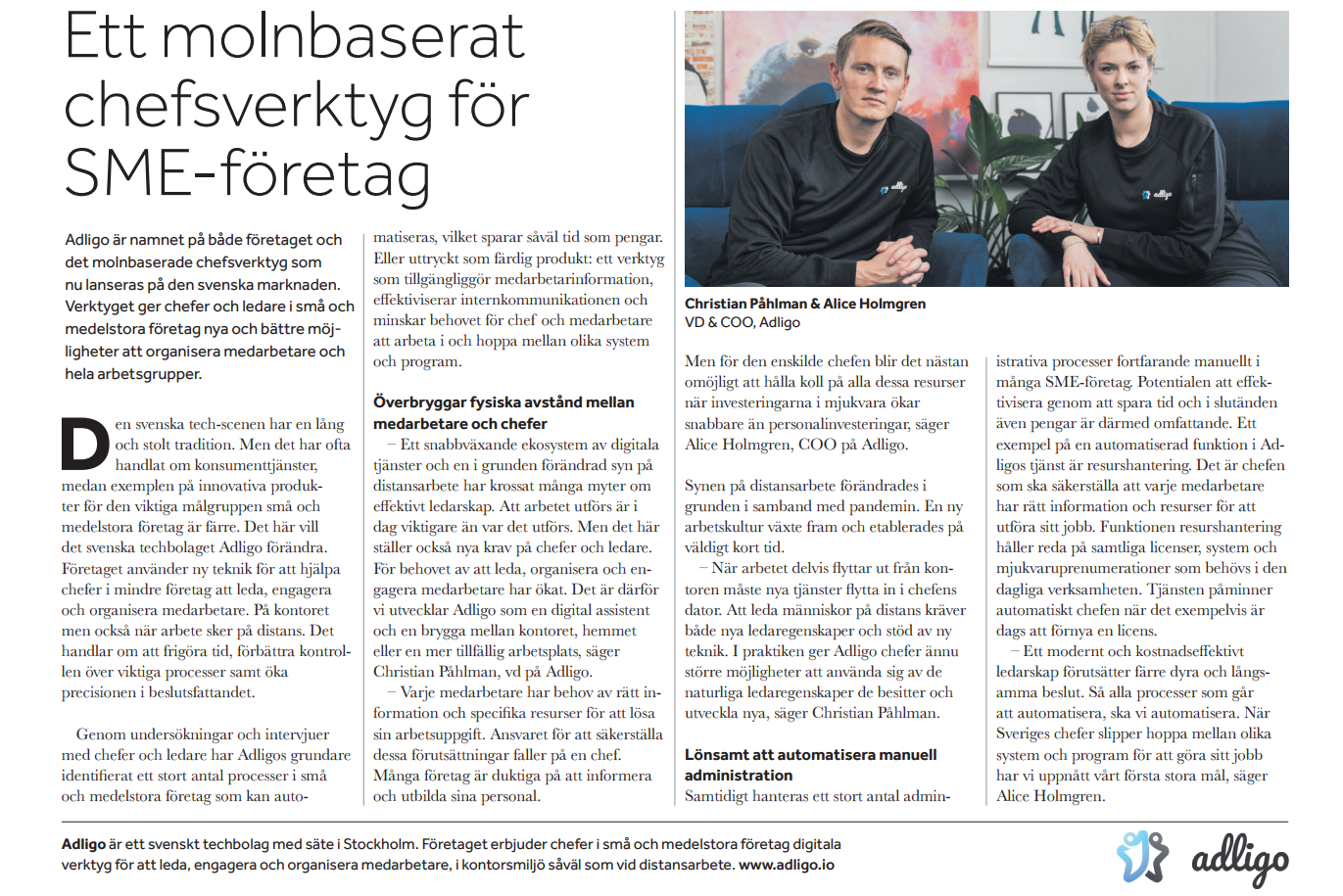 Ett molnbaserat chefsverktyg för SME-företag
